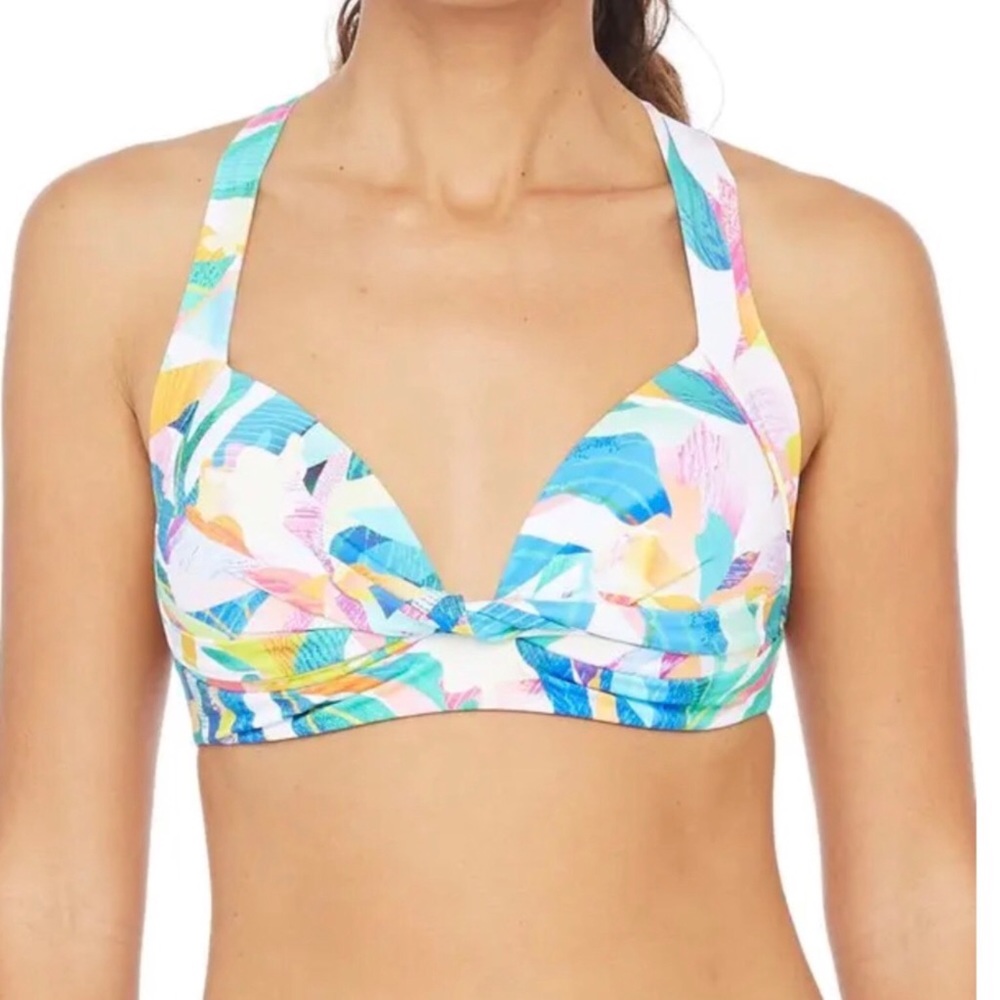 LA BLANCA NWT Wild Tropic Keyhole Bikini Swim Push Up Top Sz 10